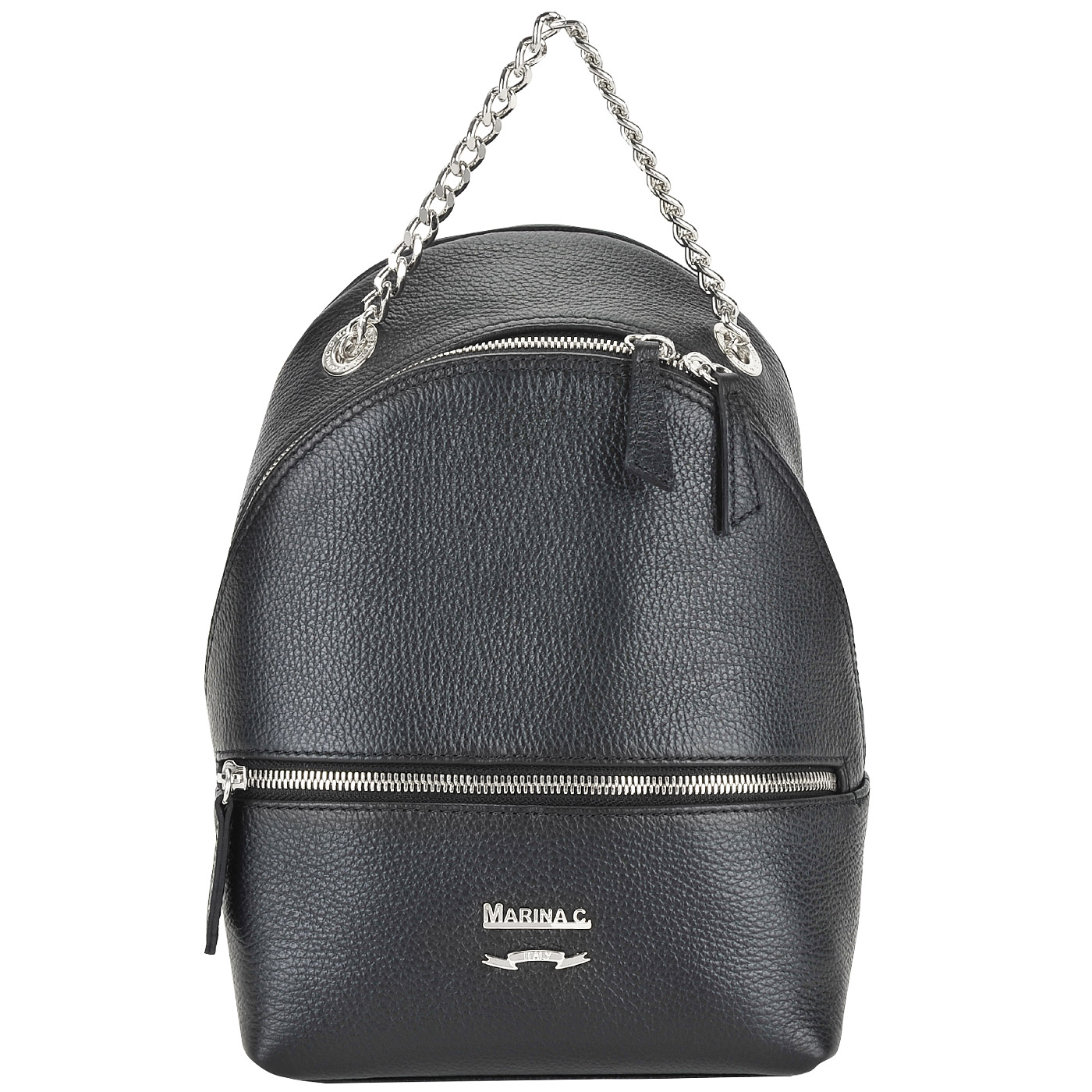 Marina Creazioni Маленький кожаный черный рюкзак с серебряными деталями