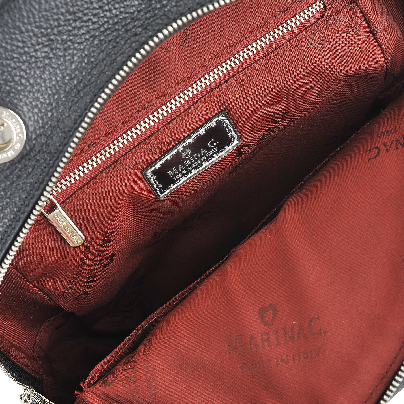 Маленький кожаный черный рюкзак с серебряными деталями Marina Creazioni 
