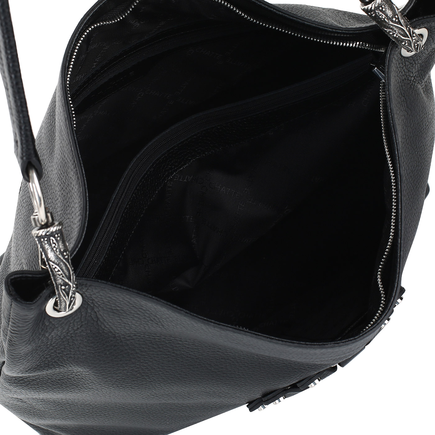 Черная кожаная сумка с декором Chatte 