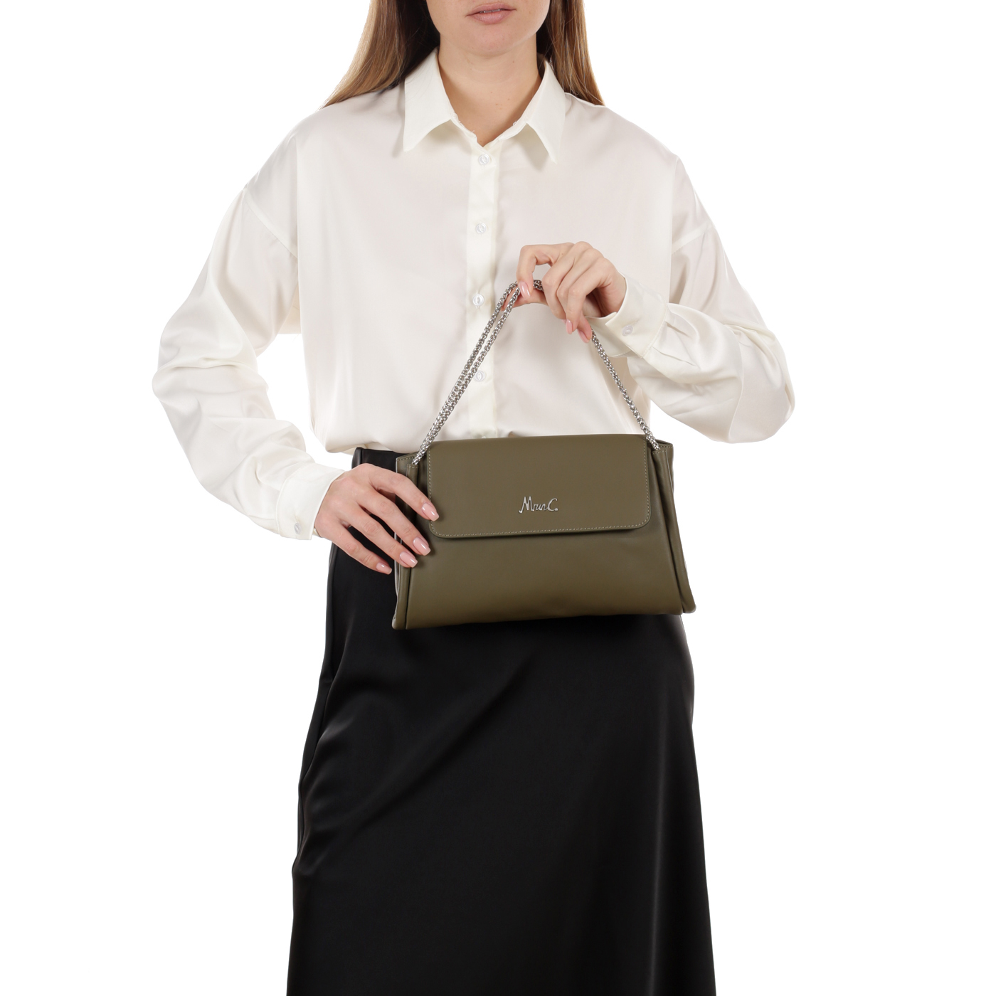 Кожаная сумка с ручками-цепочками Marina Creazioni 