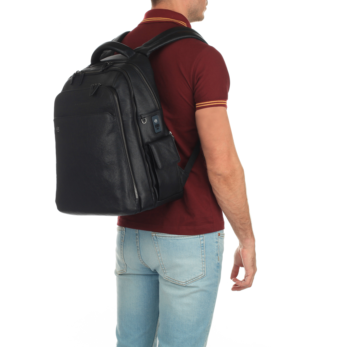 Кожаный рюкзак с тремя отделами Piquadro Black square