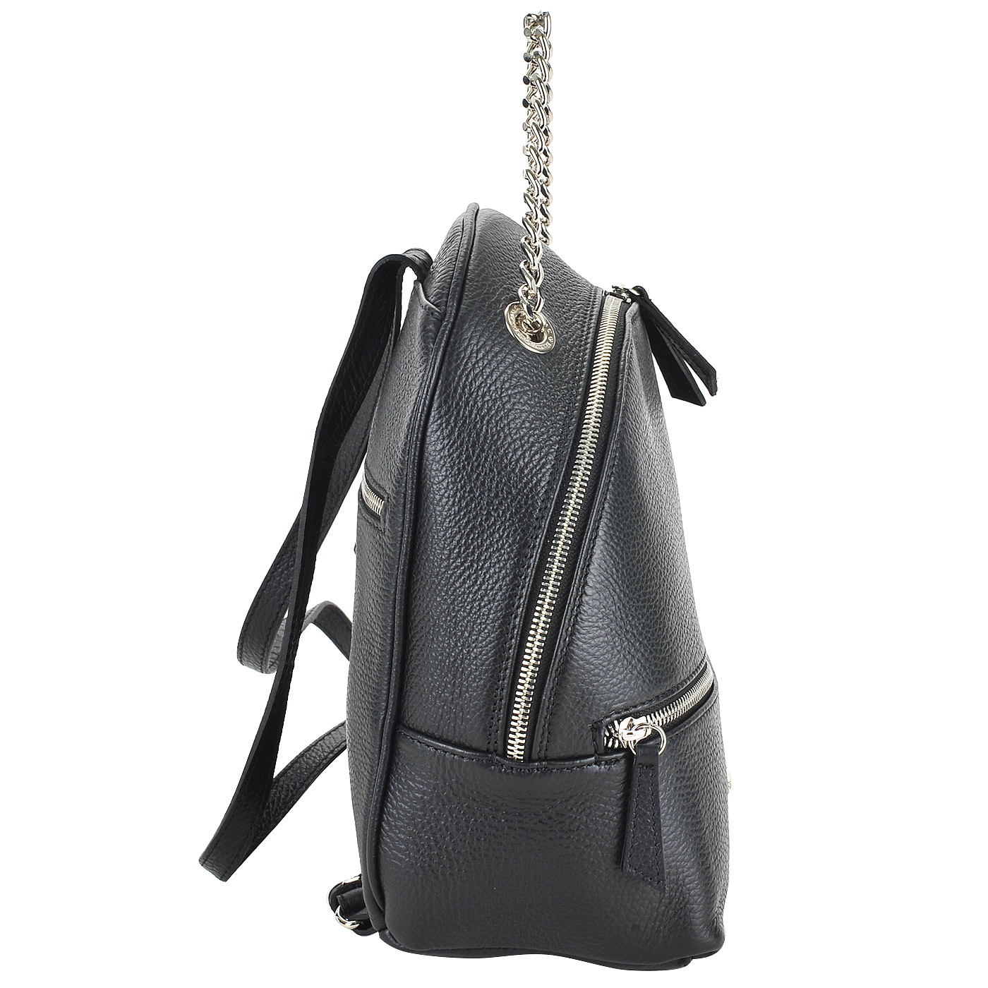 Маленький кожаный черный рюкзак с серебряными деталями Marina Creazioni 