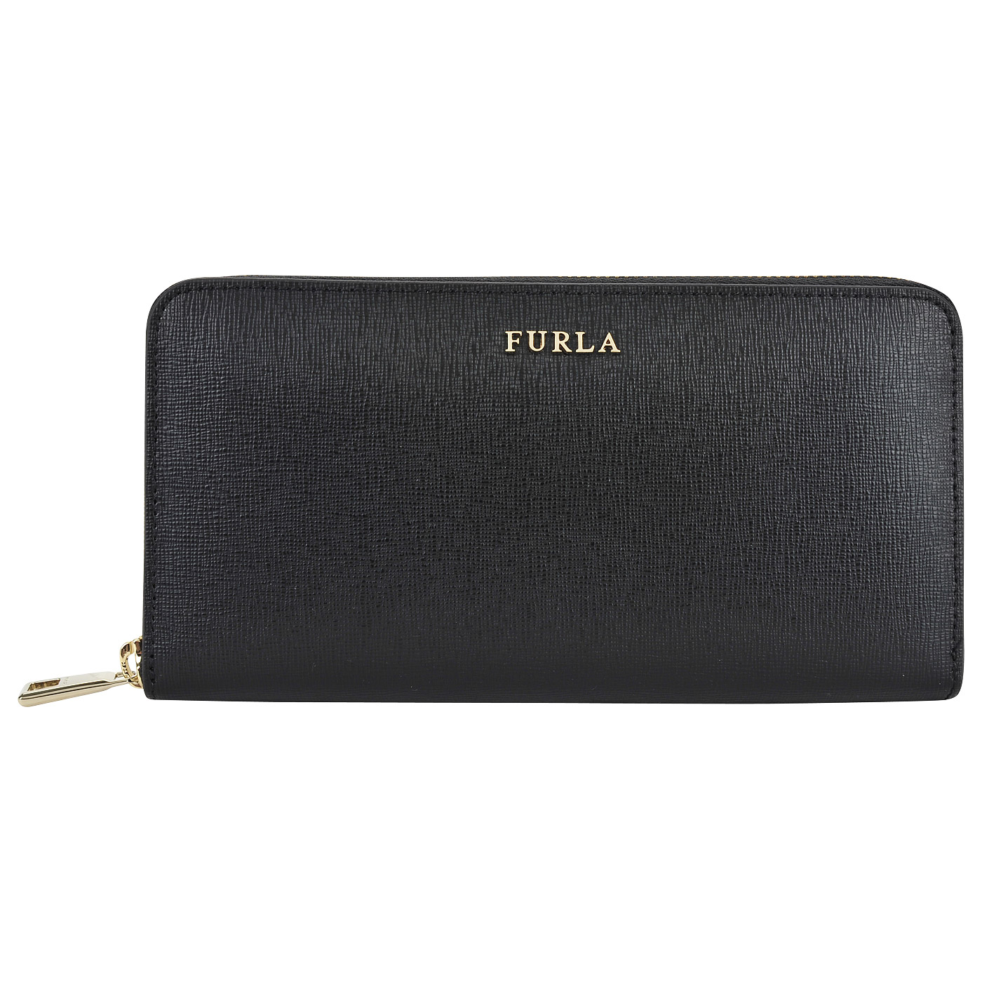 Furla Женское портмоне из сафьяновой черной кожи на молнии